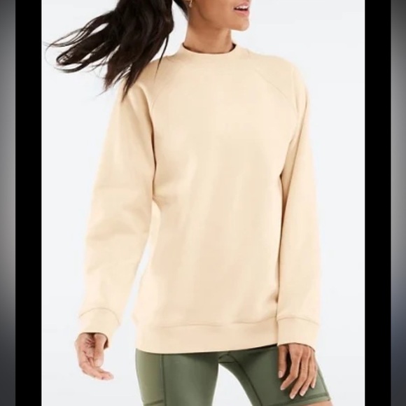 Fabletics James Long Sleeve Pullover Crewneck Sweater in Shorewood Pale Yellow - Picture 1 of 9